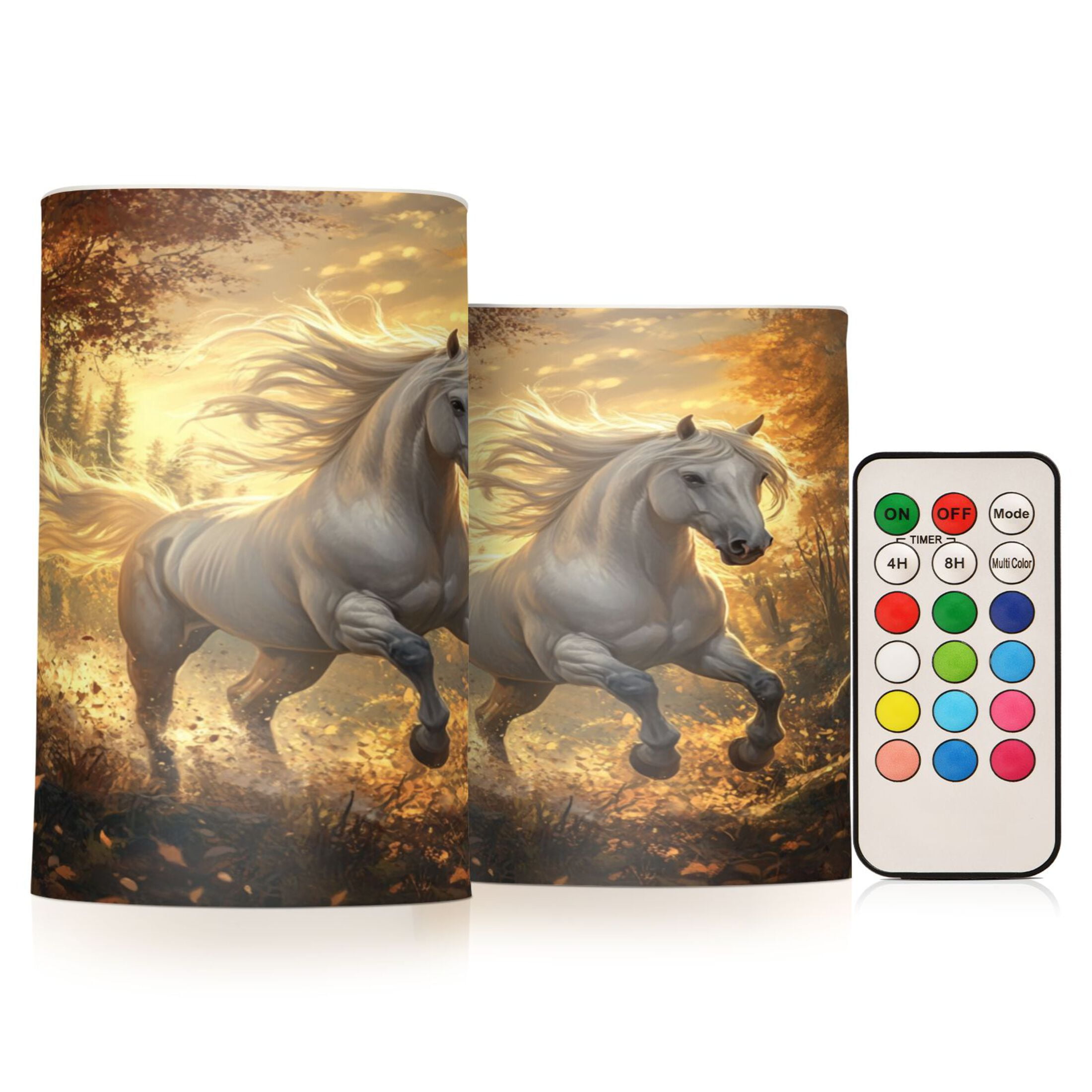 Flameless Candles Lights, Pack of two LED Lights, Dimmable LED Pillar Candles Battery Operated, Flames Remote Control A White Horse