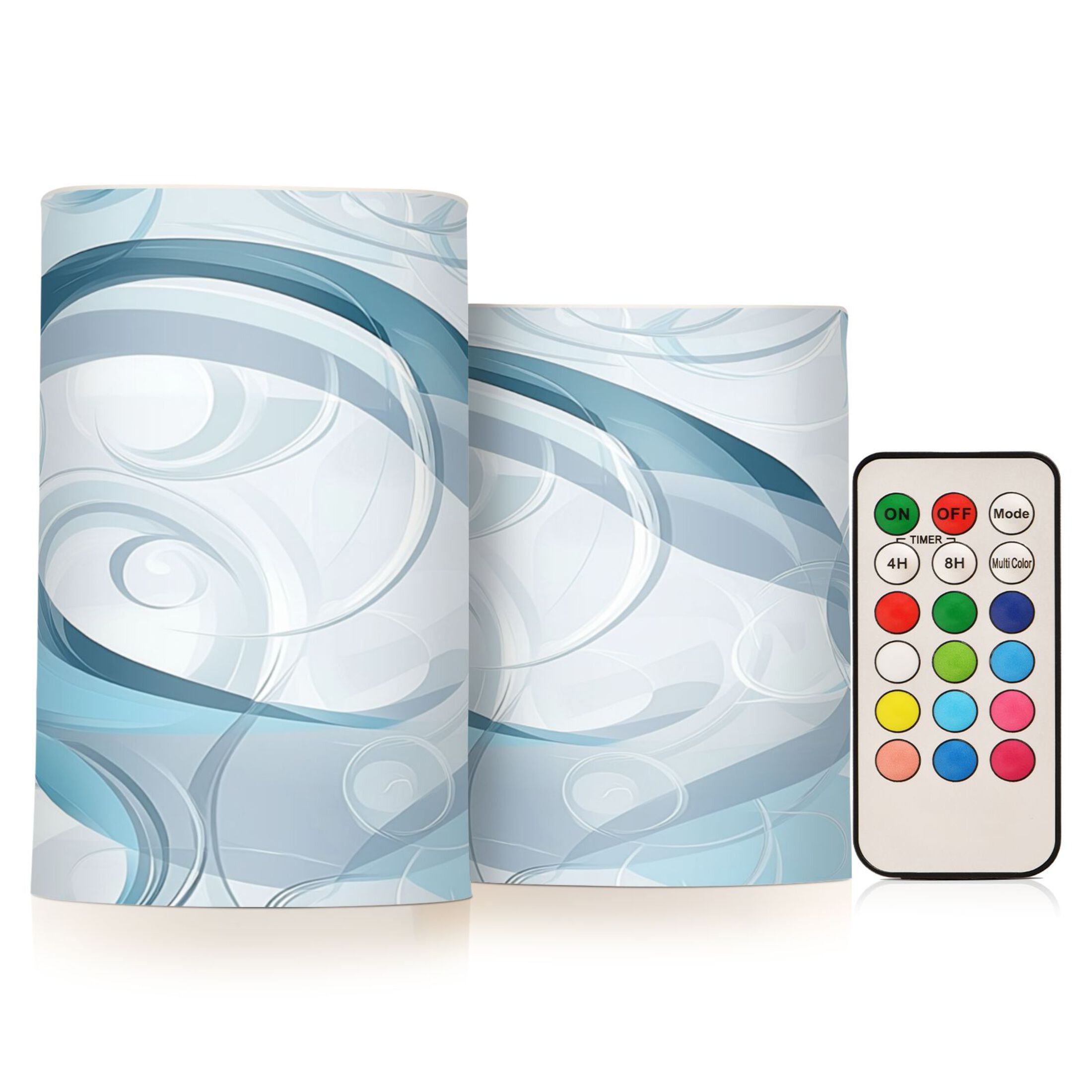 Flameless Candles Lights, Pack of two LED Lights, Dimmable LED Pillar Candles Battery Operated, Flames Remote Control Blue and Gray Abstrac Swirls