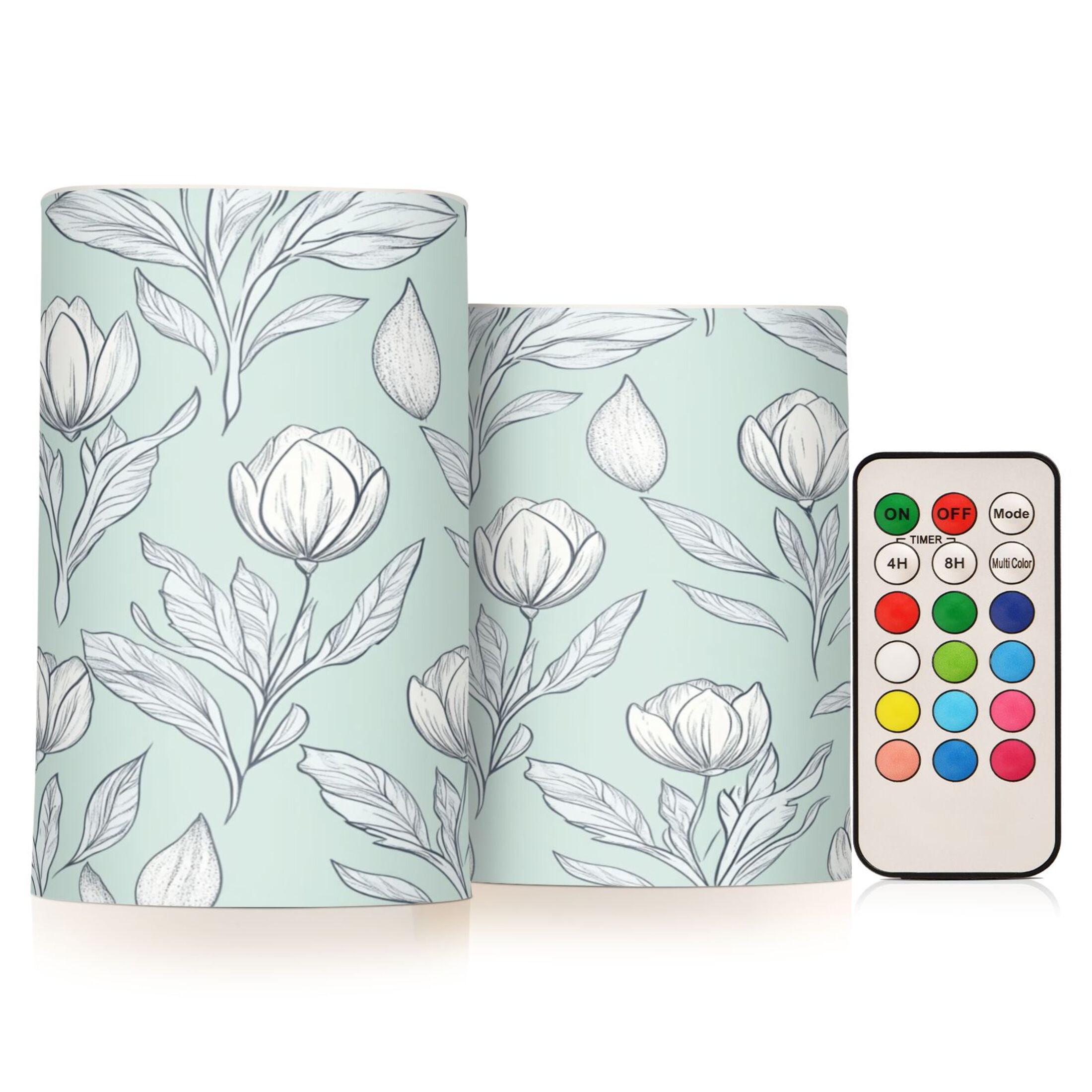 Flameless Candles Lights, Pack of two LED Lights, Dimmable LED Pillar Candles Battery Operated, Flames Remote Control Pattern with Hand-drawn Tulips