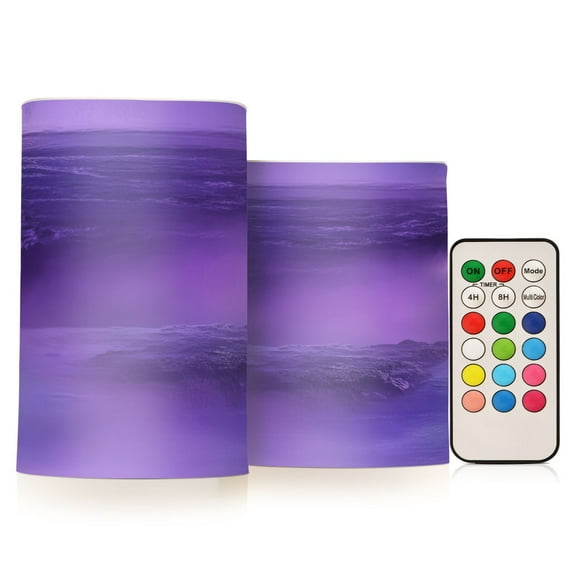 Flameless Candles Lights, Pack of two LED Lights, Dimmable LED Pillar Candles Battery Operated, Flames Remote Control Purple Mist