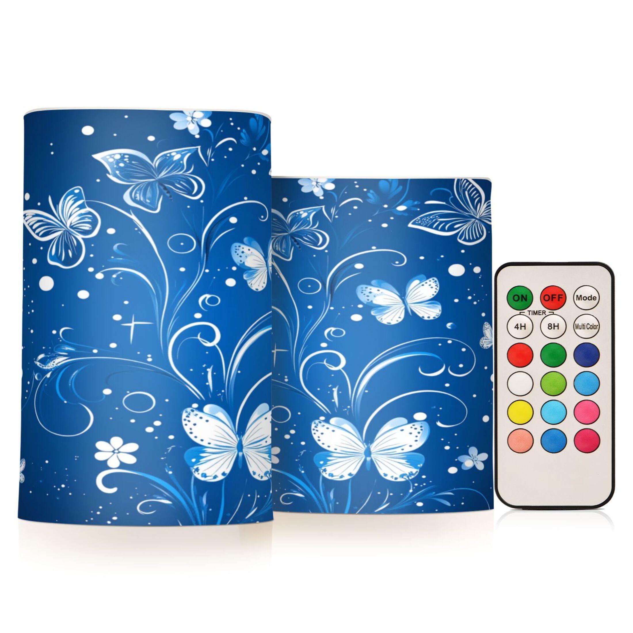 Flameless Candles Lights, Pack of two LED Lights, Dimmable LED Pillar Candles Battery Operated, Flames Remote Control White Butterfly