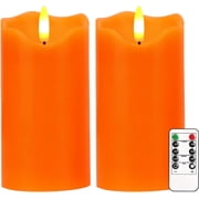 Flameless Candles Lights, Set of 2 Orange Flickering LED Candles with Remote & Timer, Dimmable LED Pillar Candles Battery Operated, Electric Candles for Fall Halloween Thanksgiving Decor