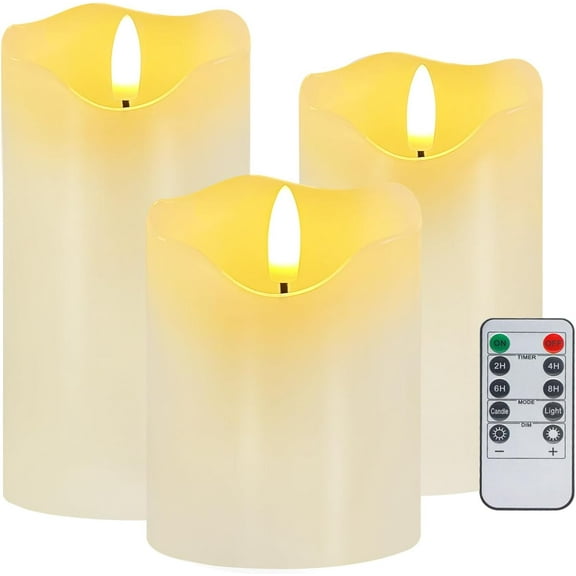 Flameless Candles Lights, Set of 3 Flickering LED Candles with Remote & Timer, Dimmable Electric Pillar Candles Battery Operated, Real Wax Candles for Home Wedding Christmas Decor