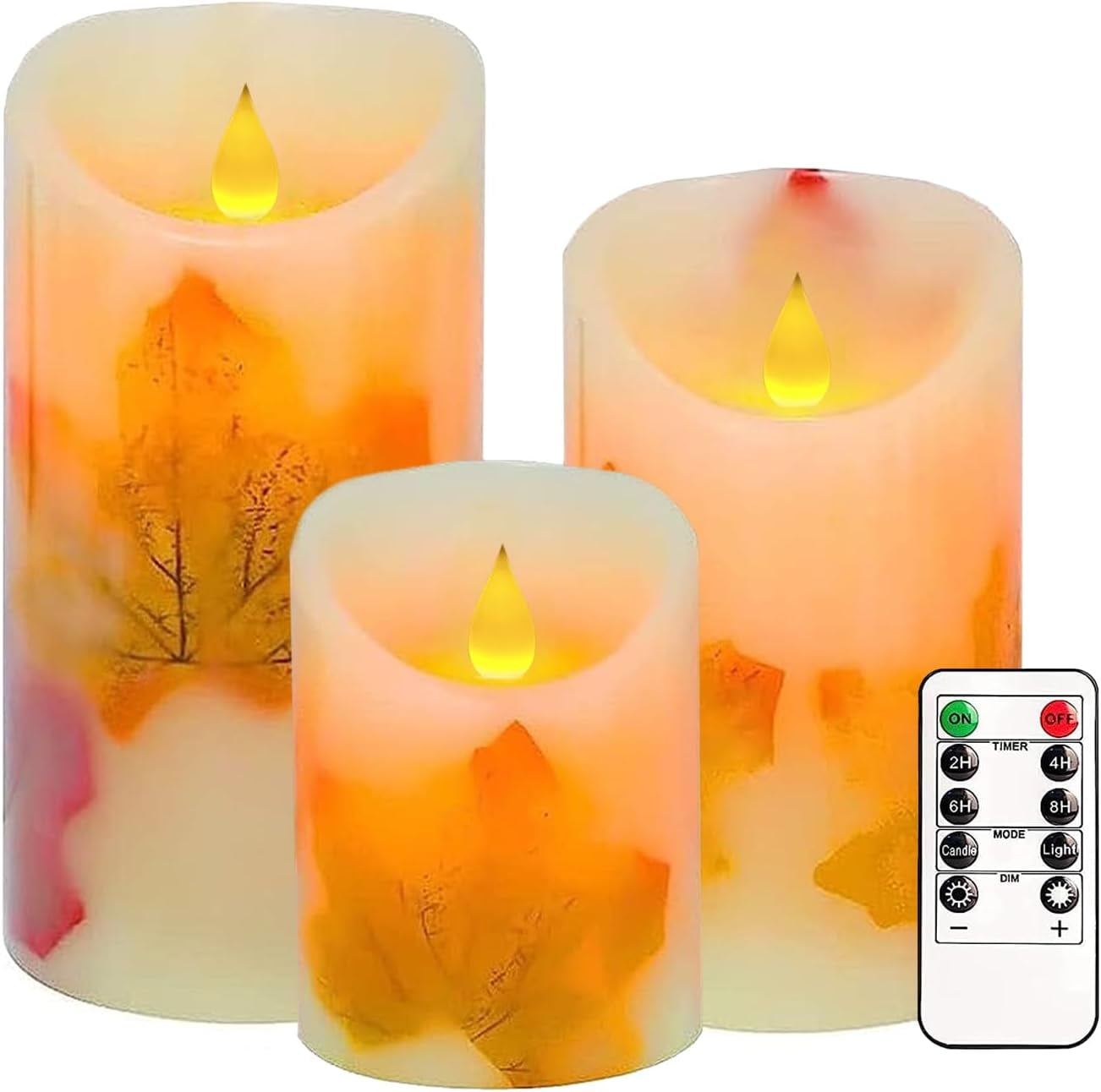 Flameless Candles Lights, Set of 3 Maple Leaf Flickering LED Candles