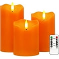 thumbnail image 1 of Flameless Candles Lights, Set of 3 Orange Flickering LED Candles with Remote & Timer, Dimmable LED Pillar Candles Battery Operated, Electric Candles for Fall Halloween Thanksgiving Decor, 1 of 8