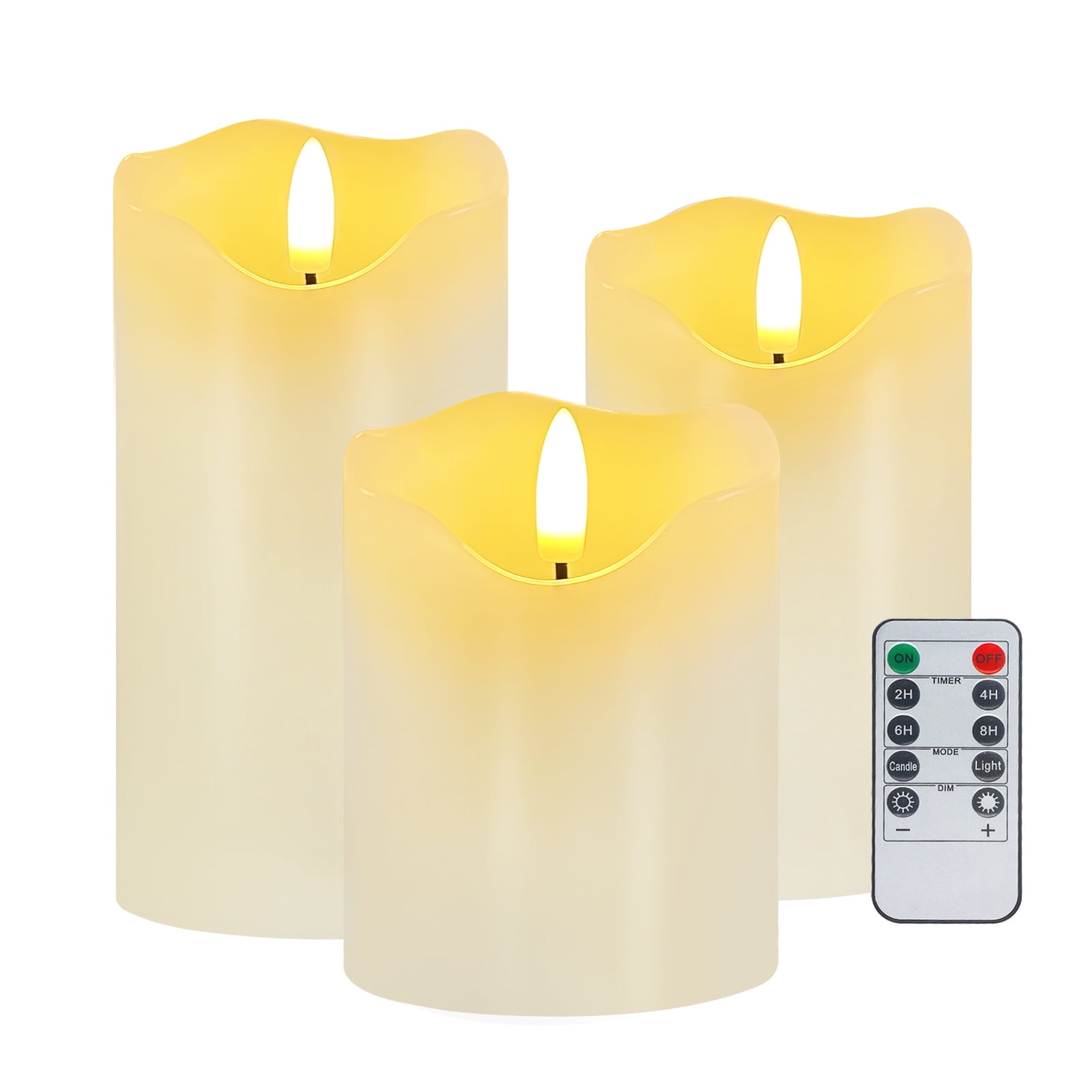 Flameless Candles Lights, Set of 3 White Flickering LED Candles with Remote & Timer, Dimmable LED Pillar Candles Battery Operated, Electric Candles for Halloween Thanksgiving Christmas Decor