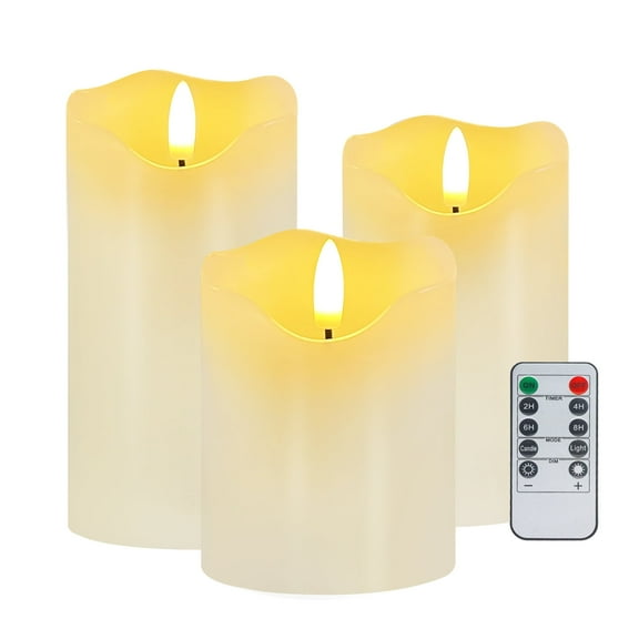 Flameless Candles Lights, Set of 3 White Flickering LED Candles with Remote & Timer, Dimmable LED Pillar Candles Battery Operated, Electric Candles for Halloween Thanksgiving Christmas Decor