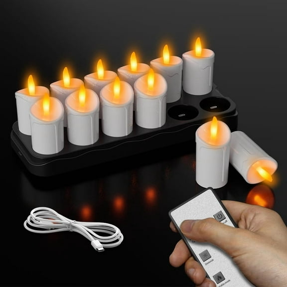 Flameless Candles with Remote and Charging Base, 12 Pack USB Rechargeable LED Tea Lights Candles, Battery Operated Small Electric Votive Candles with Timer for Weddings, Christmas, Home, Party Decor
