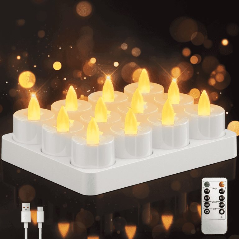 Rechargeable Tea Lights Candles With Remote Timer, 12 Packs Flameless Flickering 7445037989912