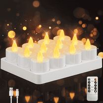 Flameless Candles, 12 Pack Rechargeable LED Lights with Remote Control & Charging Base Valentines Day Decorations