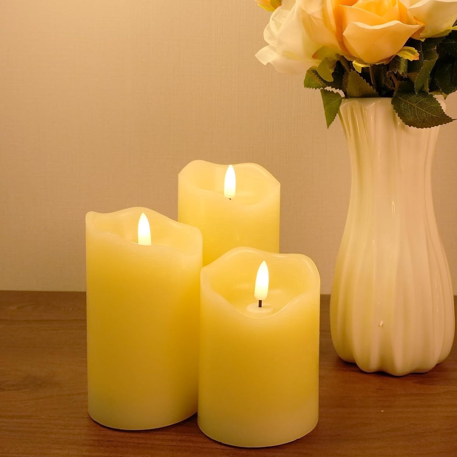 HomWamee Flameless Candles with Remote - Realistic 3D Flickering LED Candles,24H Timer & 3 Sizes ,for Home/Wedding/Party Decor, Set of 3 Battery Operated