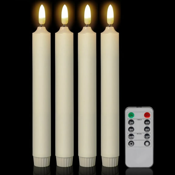 Flameless Candles with Remote Timer - Flickering Real Wax LED Electric Candlesticks - 3D Wick Lights Battery Operated Faux Candle for Home Wedding church Decor - Ivory White 4 Pack
