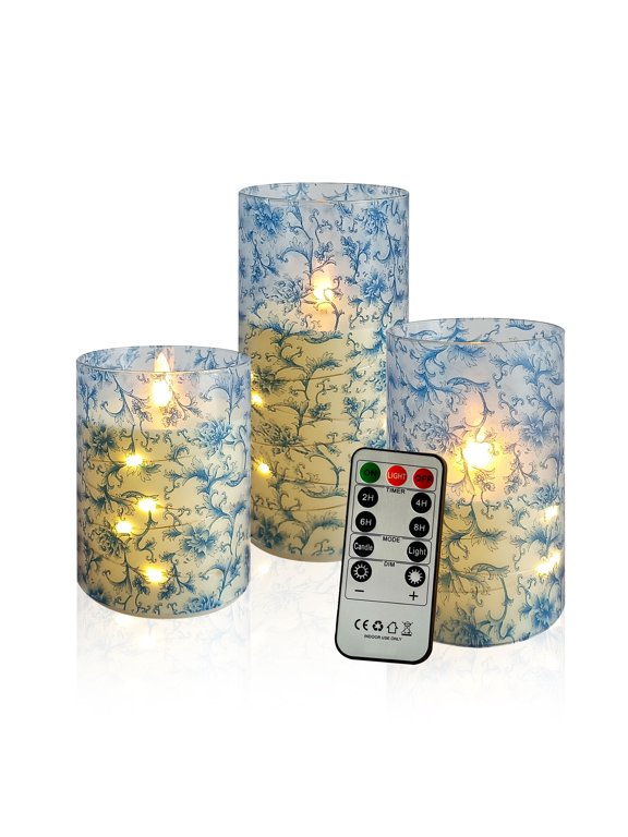 Flameless Candles with String Lights LED Candle Battery Operated Candles with Remote Control,Printed Pillar LED Candles for Wedding Holiday Table Home Decorations,Set of 3