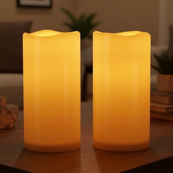 Flameless Candles with Dusk to Dawn Sensor, 3"x6", Set of 2