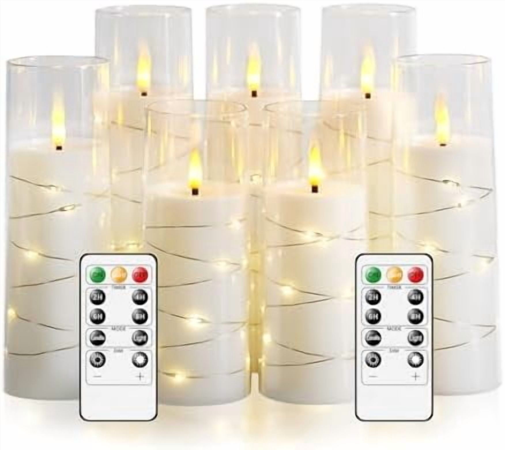 Flameless Candles,with Embedded Star String, Battery Operated Candles Flickering LED Pillar Candles with Remote Control and Timer, Home Decoration Add a Warm and Romantic Atmosphere，Set of 7 (White)