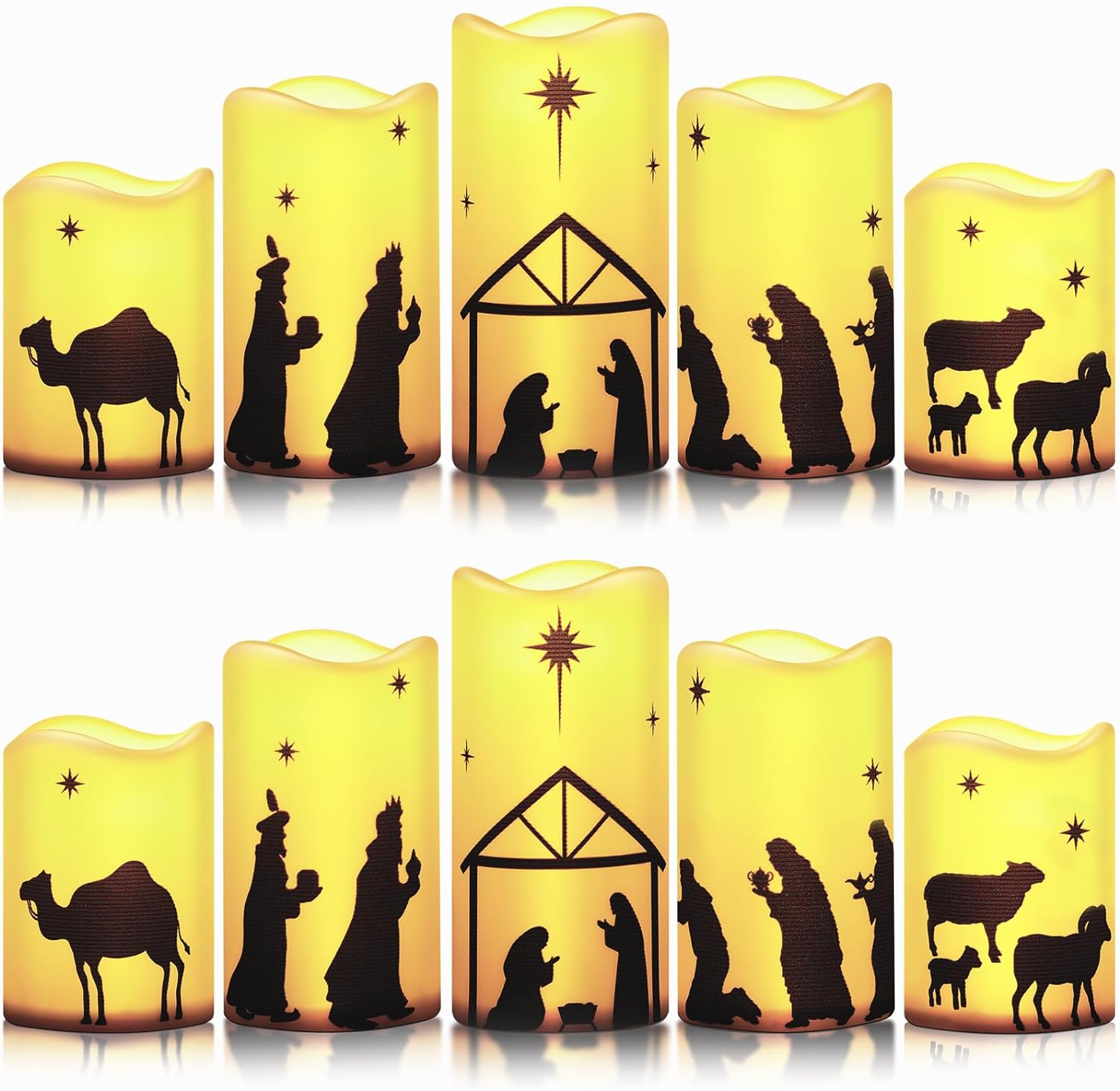 Flameless Christmas Nativity Scene Candles Battery Operated LED Pillar