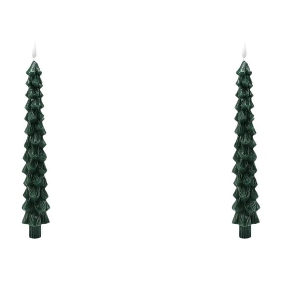 Flameless Christmas Tree Candles,Christmas Tree Flameless Taper Candles,Christmas LED Taper Candles with 3D Flame,Green LED Candlesticks for Christmas Home Decoration(11.8",2PCS)
