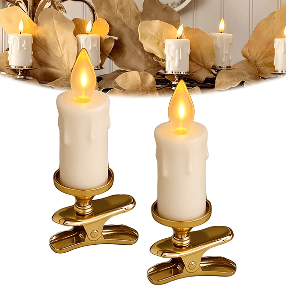 Flameless Christmas Tree Candles, LED Clip-On Candle Lights, Warm White Flickering Battery Powered Holiday Decor