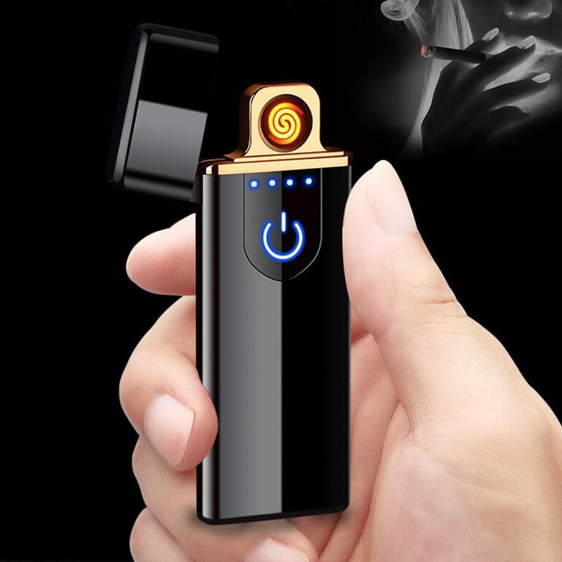 Touch Sensor Rechargeable Electric Lighter USB Fingerprint Windproof  Flameless Smoking Lighter Ultra-thin Cigarette Lighter - Customize Cage