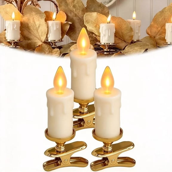 Flameless Clip-On Christmas Tree Candle Set, LED Warm White Flickering Candles with Removable Clips, Battery-Powered Holiday Decor