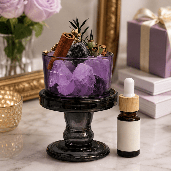 Flameless Crystal Aroma Diffuser Stone Set with Fragrance Oil Bottle for Bedroom Home Decor