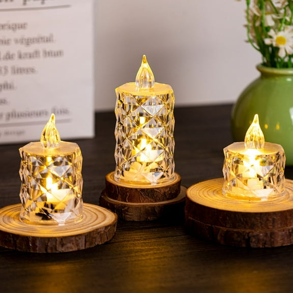 Flameless Crystal Candle Lights, 3 Packs of Flashing Battery-Powered LED Round Candles Of Different Heights, Suitable for Weddings, Dining Tables, Marriage proposals, Home Decoration tealight