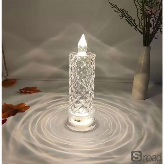 Flameless Crystal LED Candle Light, Battery Operated Fake Candles With Rose Projection, Safe Flickering Wedding Party Christmas Decoration, Warm White Light For Home Decor