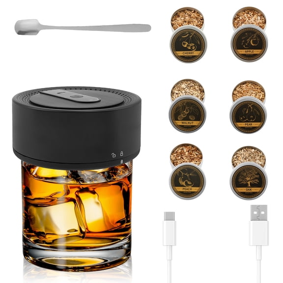 Flameless Electric Cocktail Smoker Compact USB Charging Whiskey Smoker Kit With 6 Flavors Wood Chip for Home Bar Entertaining