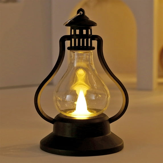 Flameless Electronic Candle - 5 Inch Battery Operated LED Tea Light with Realistic Flicker, Hanging/Oil Lamp Design for Christmas, Halloween & Home Decor (Black)