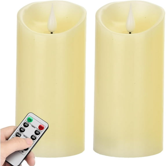Flameless Flickering Battery Operated Candles 2pack Real Wax Pillar LED Candles with 10-Key Remote Control and 24 Hours Timer for Wedding, Party, Birthday,Home Decoration (Ivory)