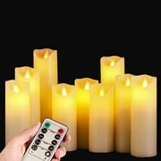 Flameless Flickering Battery Operated Candles 4" 5" 6" 7" 8" 9" Set of 9 Ivory Real Wax Pillar LED Candles with 10-Key Remote and Cycling 24 Hours Timer (Ivory)