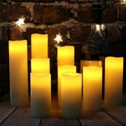 Flameless Flickering Battery Operated Candles Different Sizes Set of 9 Ivory Real Wax Pillar LED Candles with 10-Key Remote and Cycling 24 Hours Timer