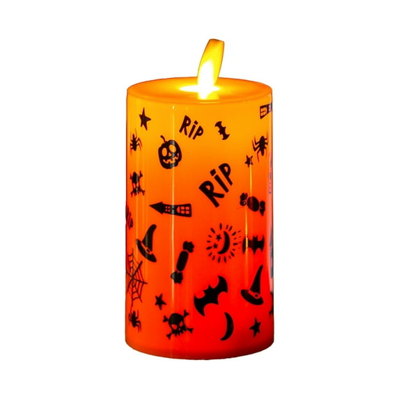 Flameless Flickering Candles,Electric LED Halloween Fake Pillar Candles,Halloween Flameless Votive Candles with Skull, Spider Web, Crow Raven Decals,Flickering LED Tealight Candles for Halloween