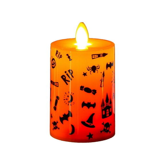Flameless Flickering Candles,Electric LED Halloween Fake Pillar Candles,Halloween Flameless Votive Candles with Skull, Spider Web, Crow Raven Decals,Flickering LED Tealight Candles for Halloween