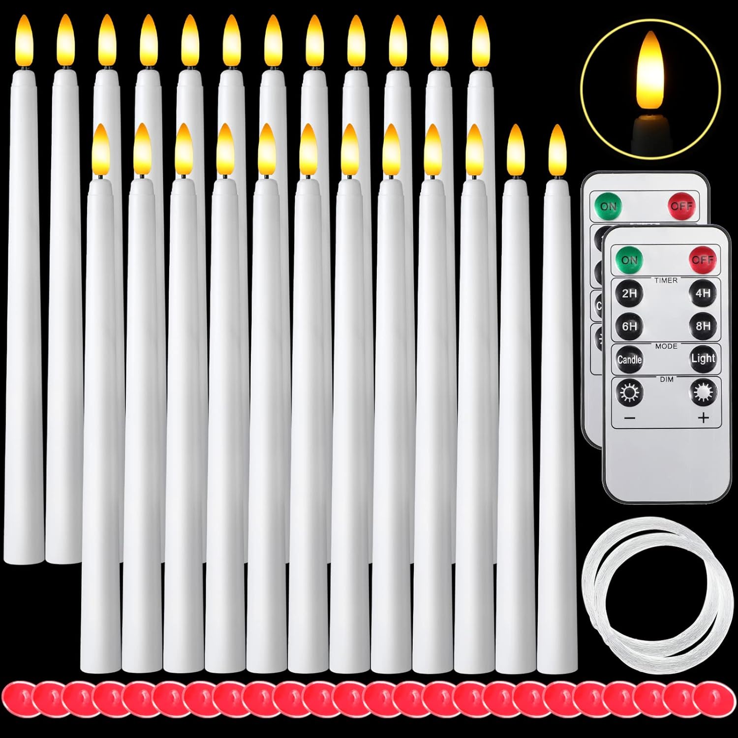 Flameless Flickering Taper Candles 24 Pcs Bulk Set with Remote and
