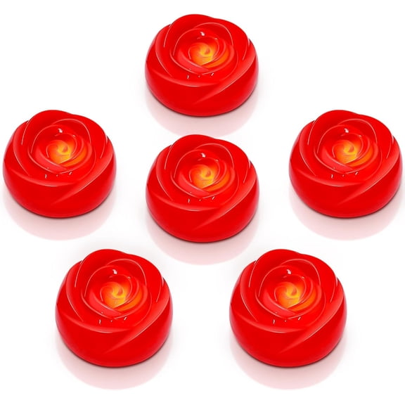 Flameless  Floating Candles  Operated   Tealights  of 6, Centerpieces at Wedding, Party,Valentine's Day (Red)