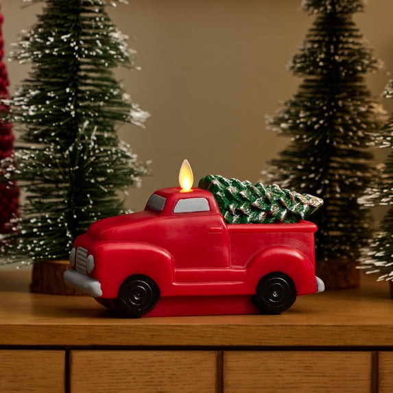 Luminara Red Truck Flameless LED Candle – Realistic Moving Flame, 5-Hour Auto Timer, Battery Operated Holiday Decor