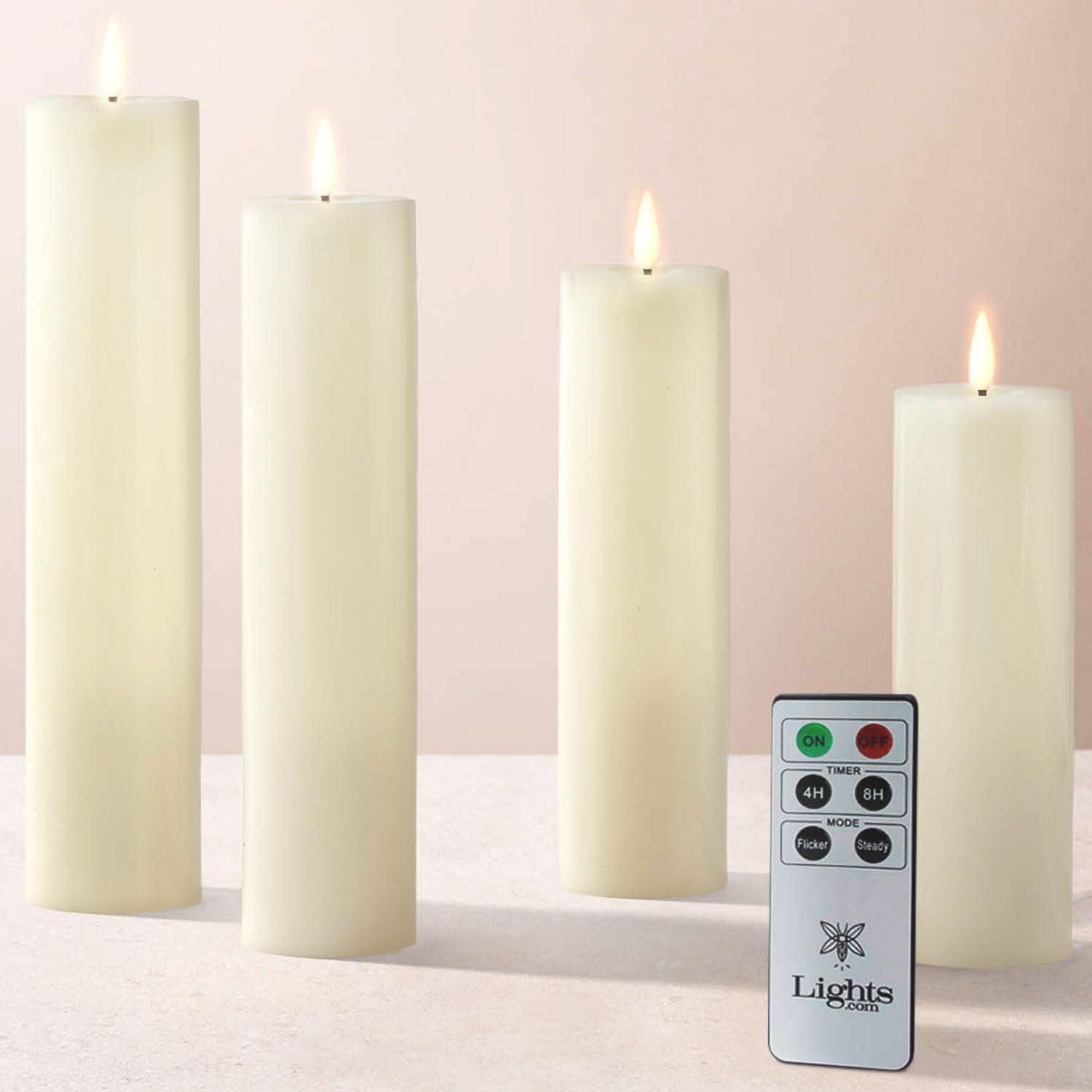 Flameless Ivory Pillar Candles Set of 4 Battery Operated LED Candles