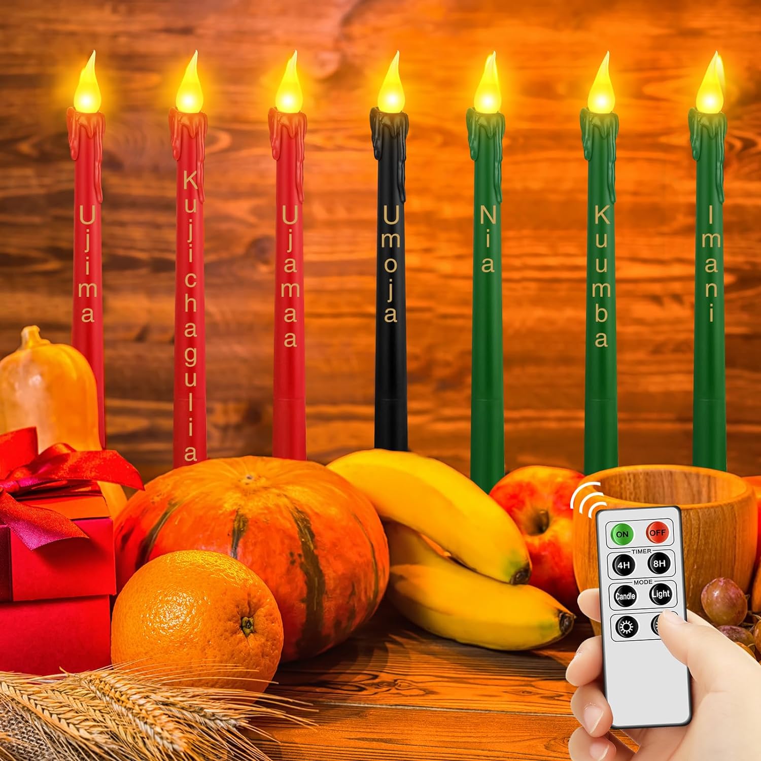 Flameless Kwanzaa Candle Set 7 Pcs Mishumaa Saba Advent LED Battery