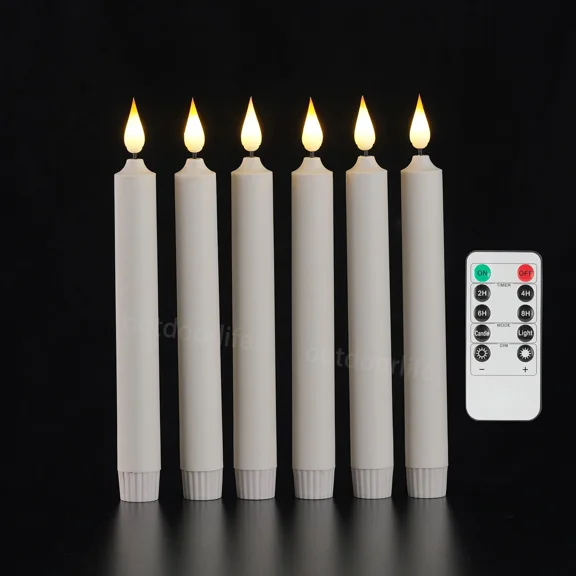 Flameless LED Battery Operated Taper Candles w/Remote Flickering Flame Set of 6