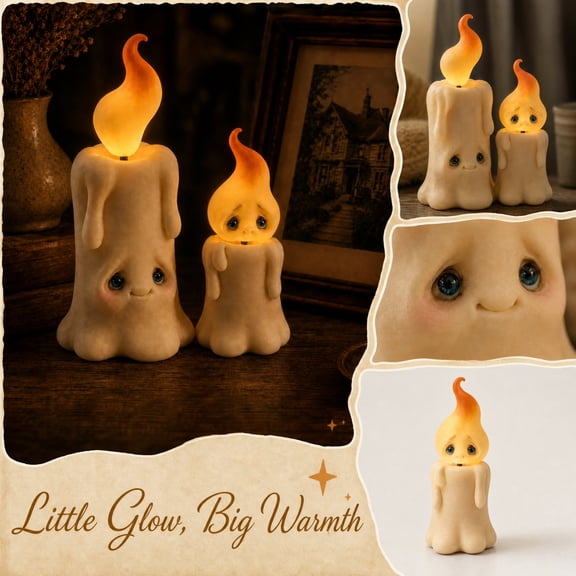 Flameless LED Candle Decorative Lamp, Small Cute Face LED Candles 2 Pack, Minimalist Windowsill Desk Ambient Decor Light