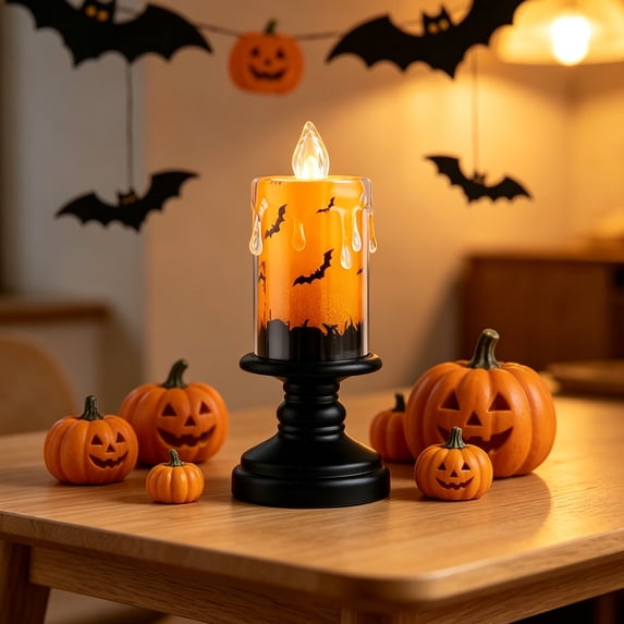 Flameless LED Candle Halloween Lamp Set(1/2/4/6)PC with Holder for Tabletop Decor for Mantel Shelf Entryway Display (6PC)