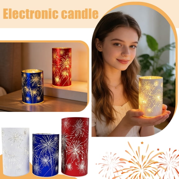 Flameless LED Candles Glass Base 3-Piece Set - Etched Fireworks Starburst Design, Warm White Battery Operated Decor for Table Centerpiece, Mantel, Home Living Room Ambiance (3 Count)