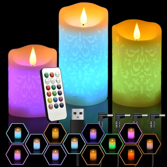 Flameless LED Candles Ivory White D 3”×H 4”5”6” Rechargeable Color Changing