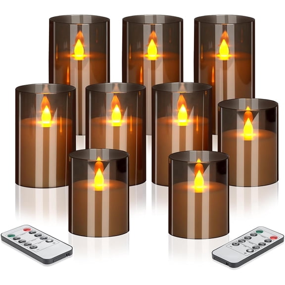 Flameless LED Candles with Remote Set of 3 Battery-Operated Acrylic Gray Pillars, 4", 5", 6" x 3" Diameter Flickering Effect with Timer Ideal for Home Décor Weddings Parties, Restaurants