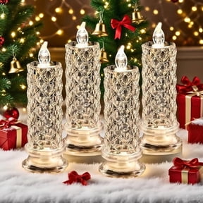 Flameless LED Candles, Rose Shadow LED Crystal Candle Lights, 4PCS Romantic Battery Operated Candles LED Pillar for Valentines Anniversary Wedding Christmas Decorations Home Decor (4pcs)