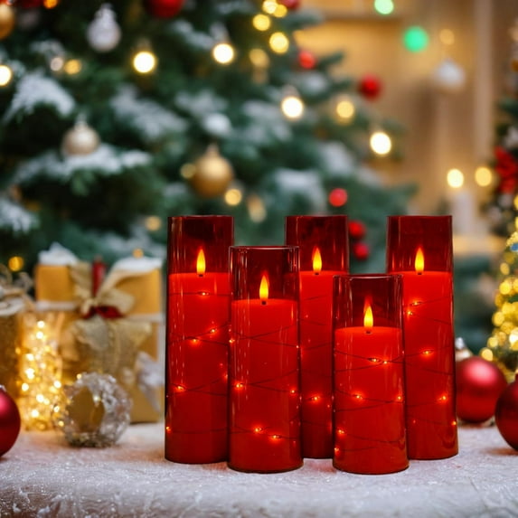 Flameless LED Candles with Timer 5 Pc Flickering Flameless Candles for Romantic Ambiance and Home Decoration Stable Acrylic Shell,with Embedded Star String,Battery Operated Candles
