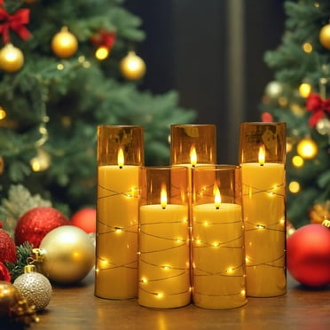 Flameless LED Candles with Timer 5 Pc Flickering Flameless Candles for Romantic Ambiance and Home Decoration Stable Acrylic Shell,with Embedded Star String，Battery Operated Candles