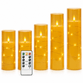 thumbnail image 1 of AEL 5-Pack Gold Flameless LED Pillar Candles with Remote Timer and Embedded Fairy Lights, 1 of 7