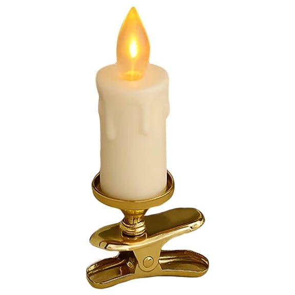 Flameless LED Clip Candle – Gold Battery-Operated Wax Candle with Flickering Effect for Wedding, Garden, and Home Decor